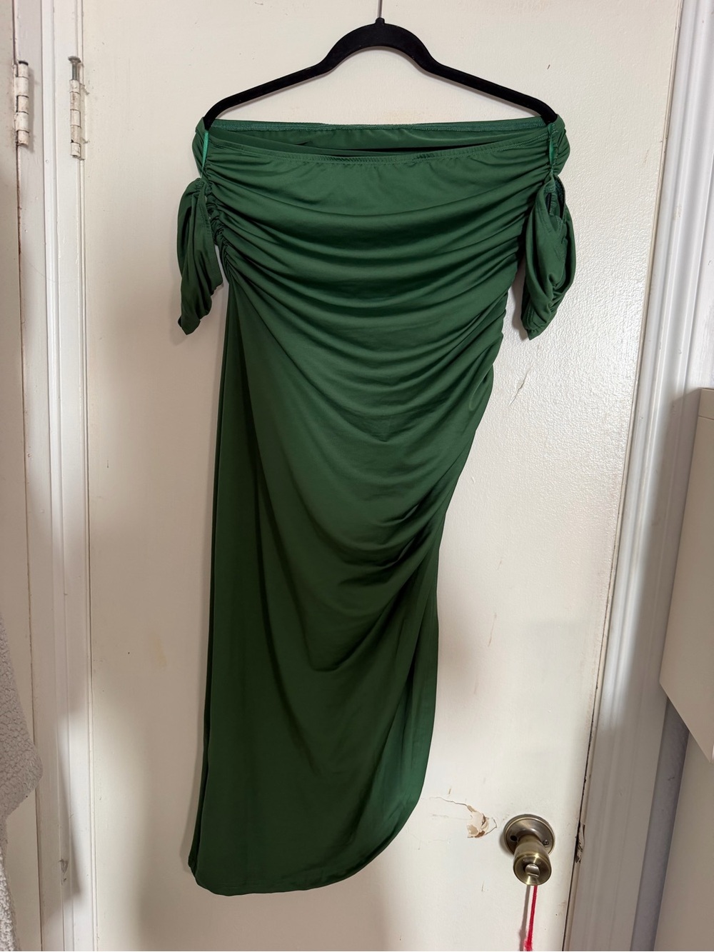 SHEIN Olive Green Ruched Off-The-Shoulder Bodycon Midi Dress Size XL